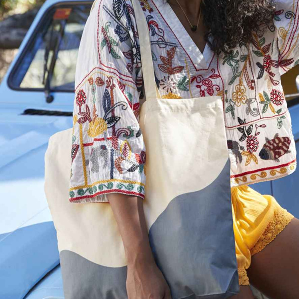 Westford Mill Organic Cotton Wave Print Maxi Tote Bag Thumbnail