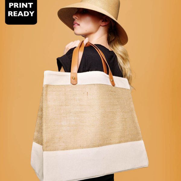 Adley jute with faux leather tote Thumbnail